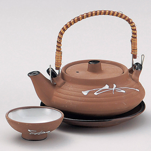 갈색 도기 무광 셋트 사케 용품 솔잎 브라운 주전자  18322-Y8 일본그릇