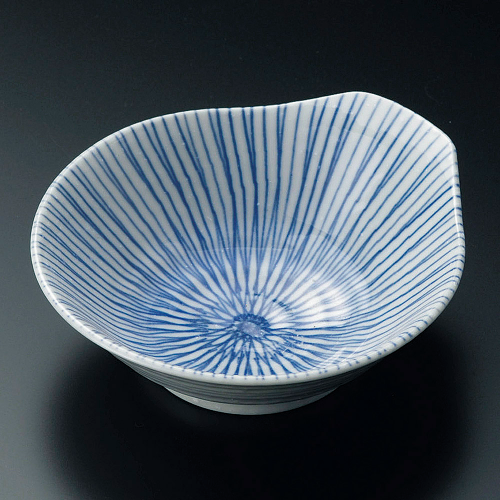 푸른 원형 줄무늬 깊은 국물 앞접시 라인 돈수이  22829-318 일본그릇