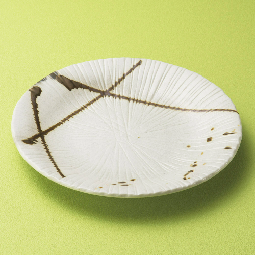 베이지 붓그림 25cm 큰 원형 그릇 황금무늬 십초형 원접시 20921-299 일본그릇