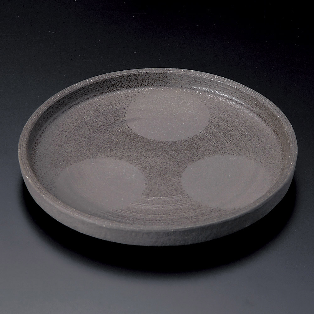 갈색 원 무늬 도자기 22cm 큰 원형 그릇 탄화토 7.5 절립 둥근 접시 22801-179 일본그릇