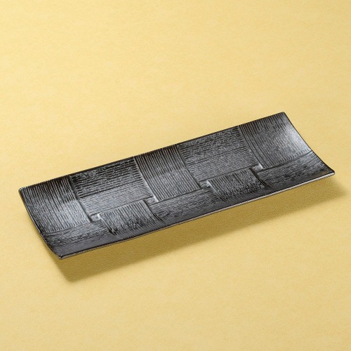 블랙 격자 꼬임 무늬 30cm 긴 플레이팅 그릇 라인 긴 사각  접시 25212-149 일본그릇