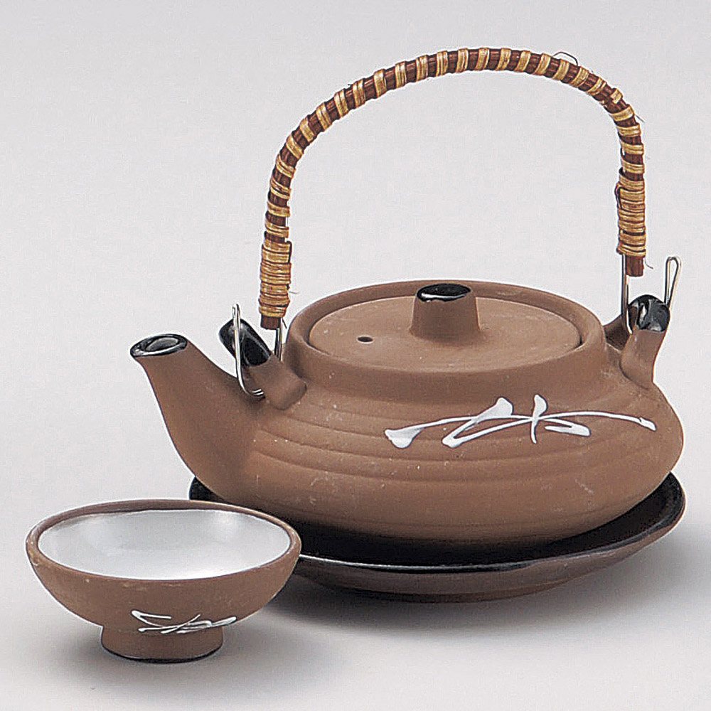 갈색 도기 무광 셋트 사케 용품 솔잎 브라운 주전자  18322-Y8 일본그릇