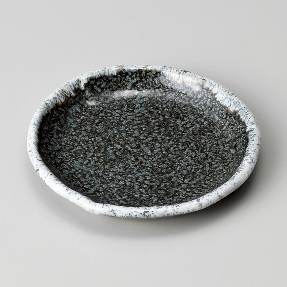 블랙 돌질감 화이트 라인 13cm 원형 도자기 접시 32218-549 일본그릇