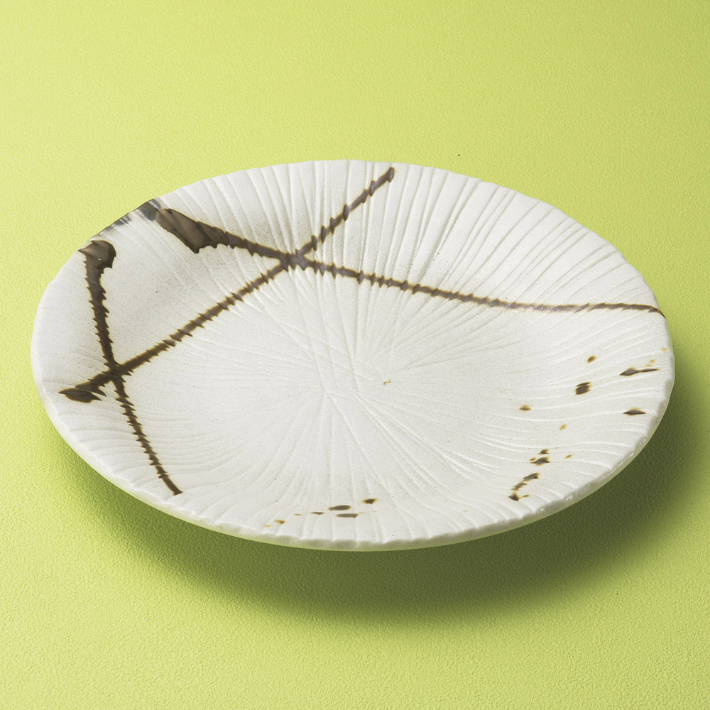 베이지 붓그림 25cm 큰 원형 그릇 황금무늬 십초형 원접시 20921-299 일본그릇