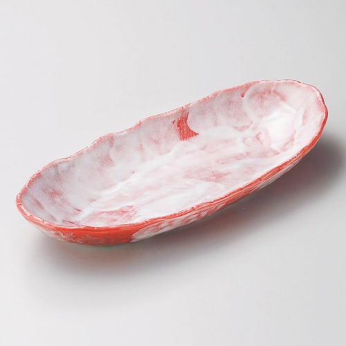 붉은 물감 무늬 30cm 긴 그릇 적채 꽃 시리즈 긴대볼  03906-038 일본그릇