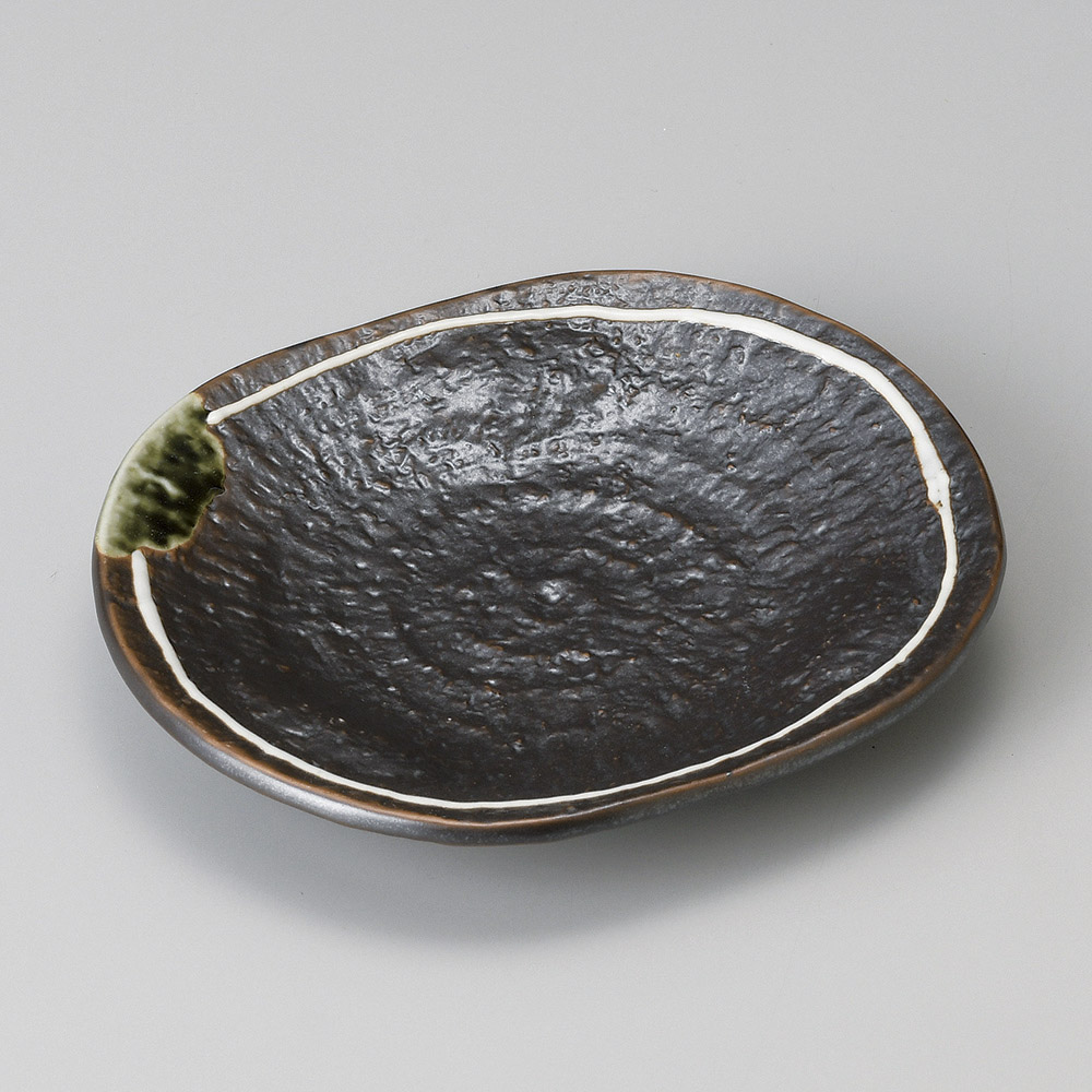 블랙 흰 원형 무늬  15cm 원형 그릇 화이트 라인 접시 33622-518 일본그릇