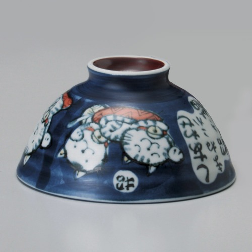 45038-338/가루 초대 고양이 푸른 국그릇/12.3×6.7㎝/일본그릇