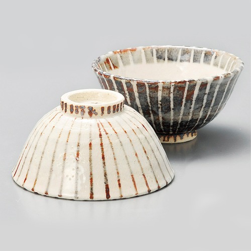 포인트 줄무늬 라인 밥그릇 국그릇 식기 세트 시노 토쿠사 이반 45103-518 일본그릇