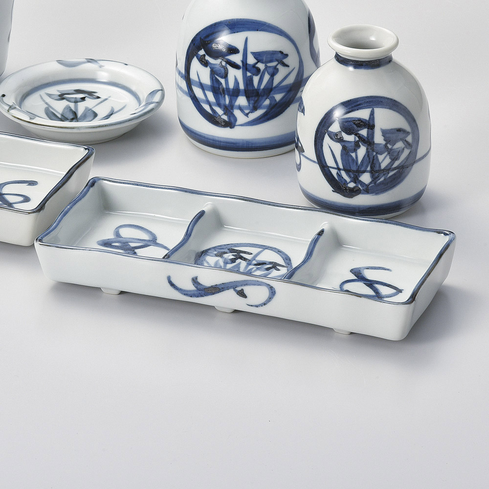 d39832-038/손으로 그린 ​​꽃 삼품 접시/19×8.5×2.7㎝/일본그릇