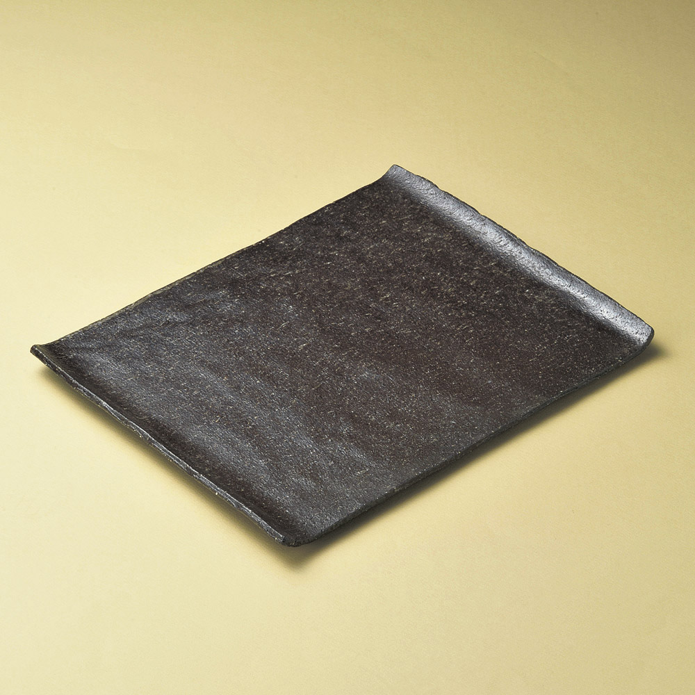19502-308/흑연립 각성 접시(수제)/37×29.5×3㎝/일본그릇