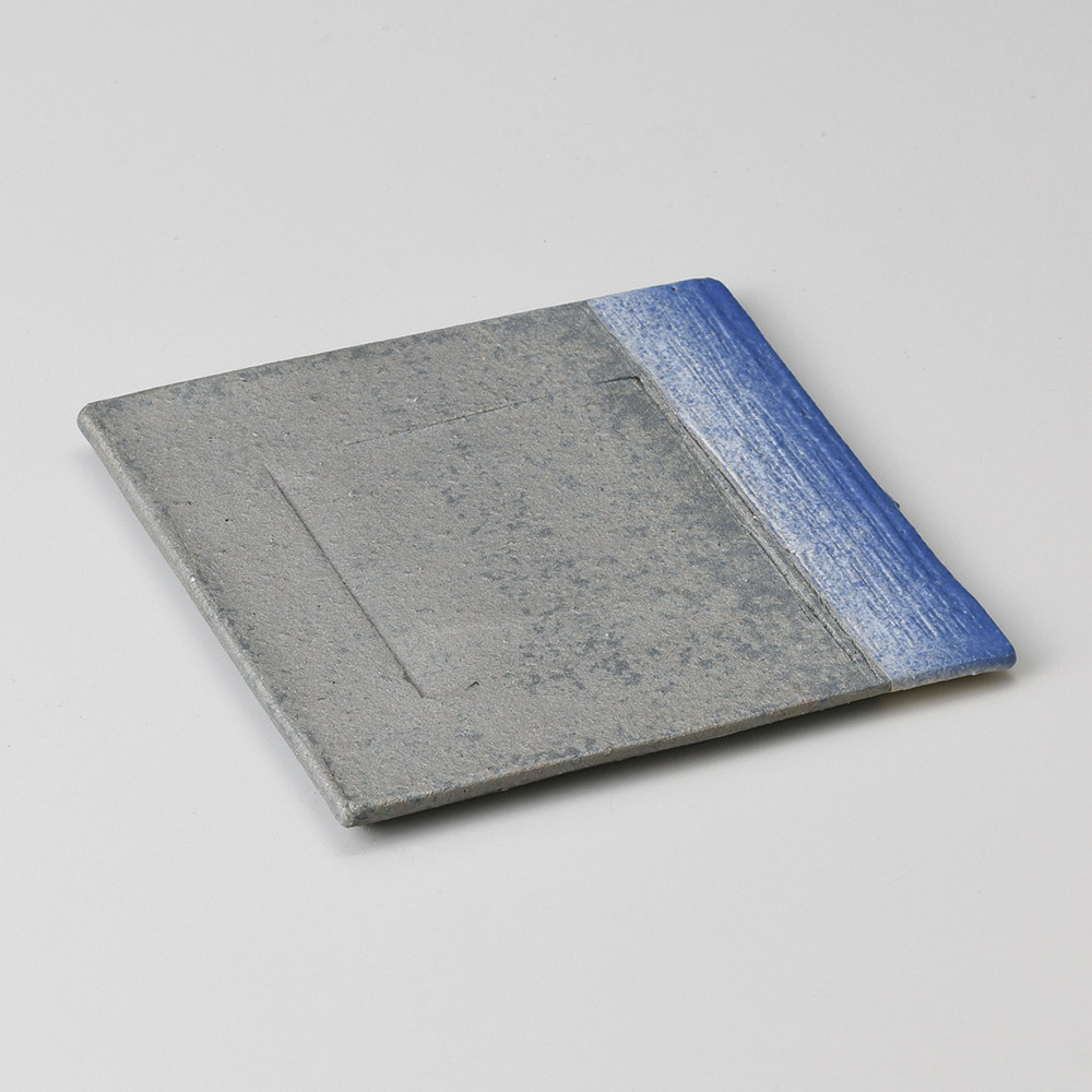 32311-668/흑요변 구분 정각접시(블루)/14.6×14.6×1㎝/일본그릇